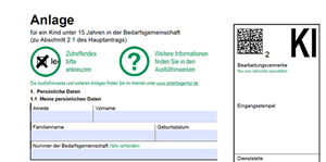 Abschnitt Anlage Antrag ALG II Jobcenter Abschnitt einer Anlage zu einem Antrag auf ALG II eines Jobcenters