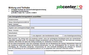 Abschnitt Antrag über eine Leistung zur BuT Abschnitt eines Antrags zu einer Leistung der Bildung und Teilhabe des Jobcenters Landkreis Göppingen