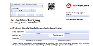 Abschnitt Formular für Haushaltsbescheinigung Familienkasse Abschnitt eines Formulars zur Haushaltsbescheinigung der Familienkasse