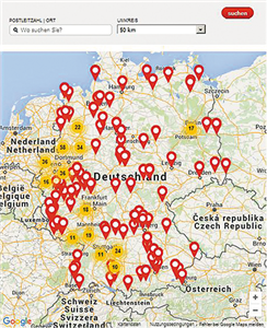 Screenshot einer Standort-Suche auf www.caritas.de