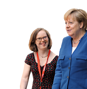 Porträt: Natalie Dedreux mit Bundeskanzerlin Angela Merkel