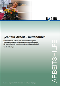 Cover des Leitfadens 'Zeit für Arbeit – mittendrin!' der BAG Unterstützte Beschäftigung