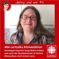 Vorschaubild der Episode 003 der Klimaedition 'Jenny und wir' des Podcasts 'CARItalks' mit Sonja Bahlo, die in einer Küche steht