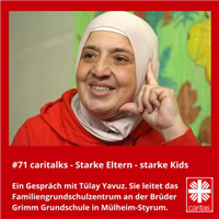 Vorschaubild der Episode 043 des Podcasts 'CARItalks' mit Tülay Yavuz (Leiterin des Familiengrundschulzentrums an der Brüder Grimm Grundschule in Mühlheim-Styrum)