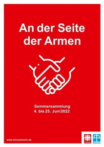 Rotes Plakat mit stilisierten Händen, die sich halten: An der Seite der Armen.