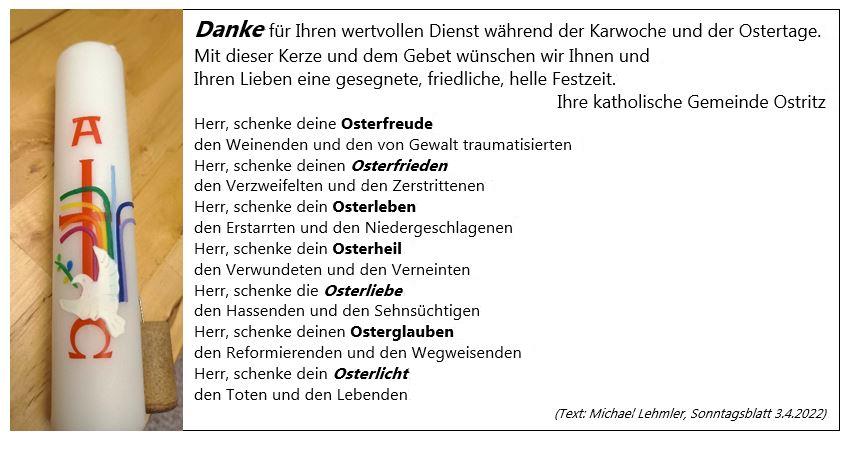 Gedicht auf dem Beiblatt der Osterkerze