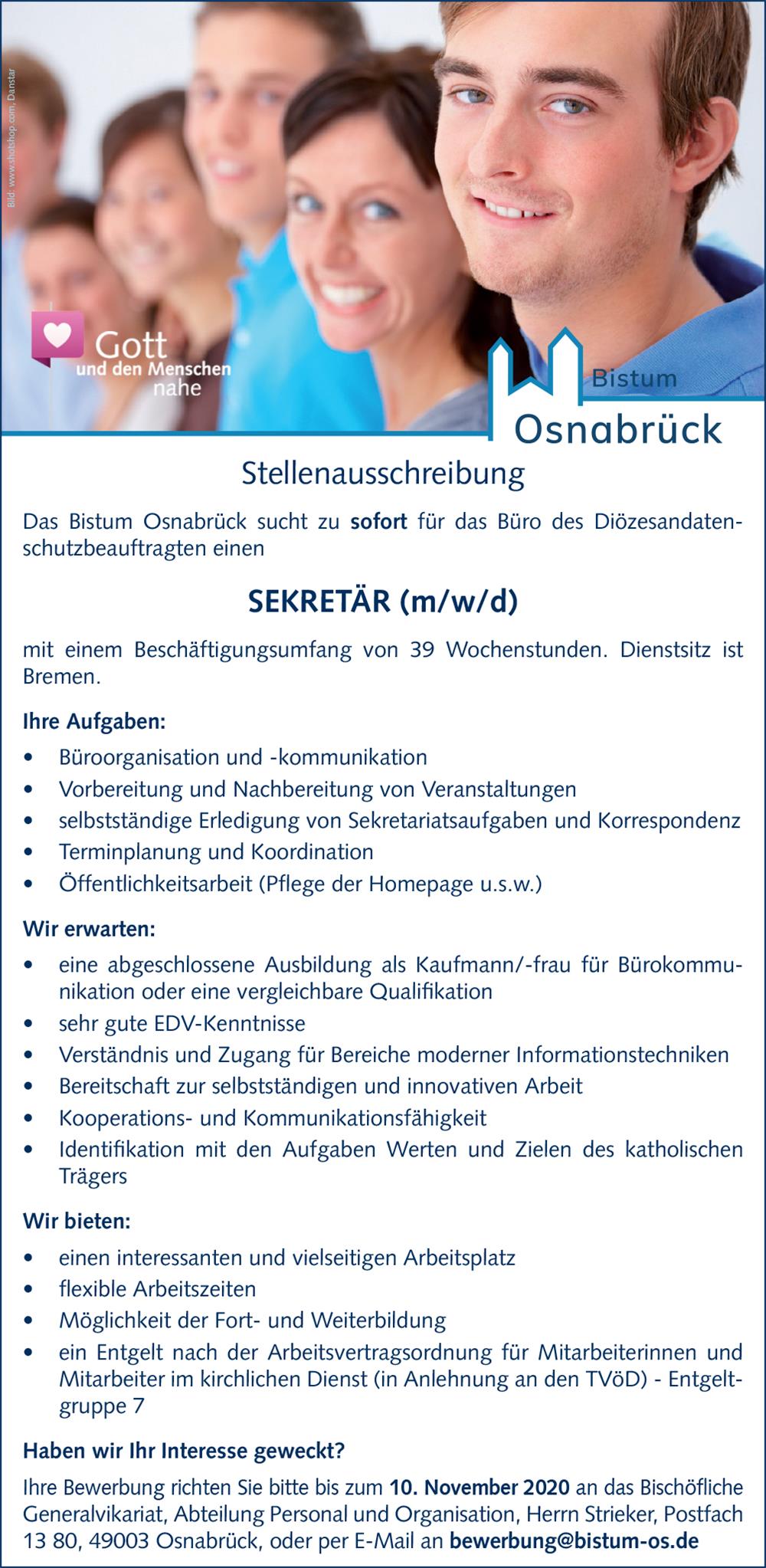 Bistum Stelle Sekretariat Datenschutz