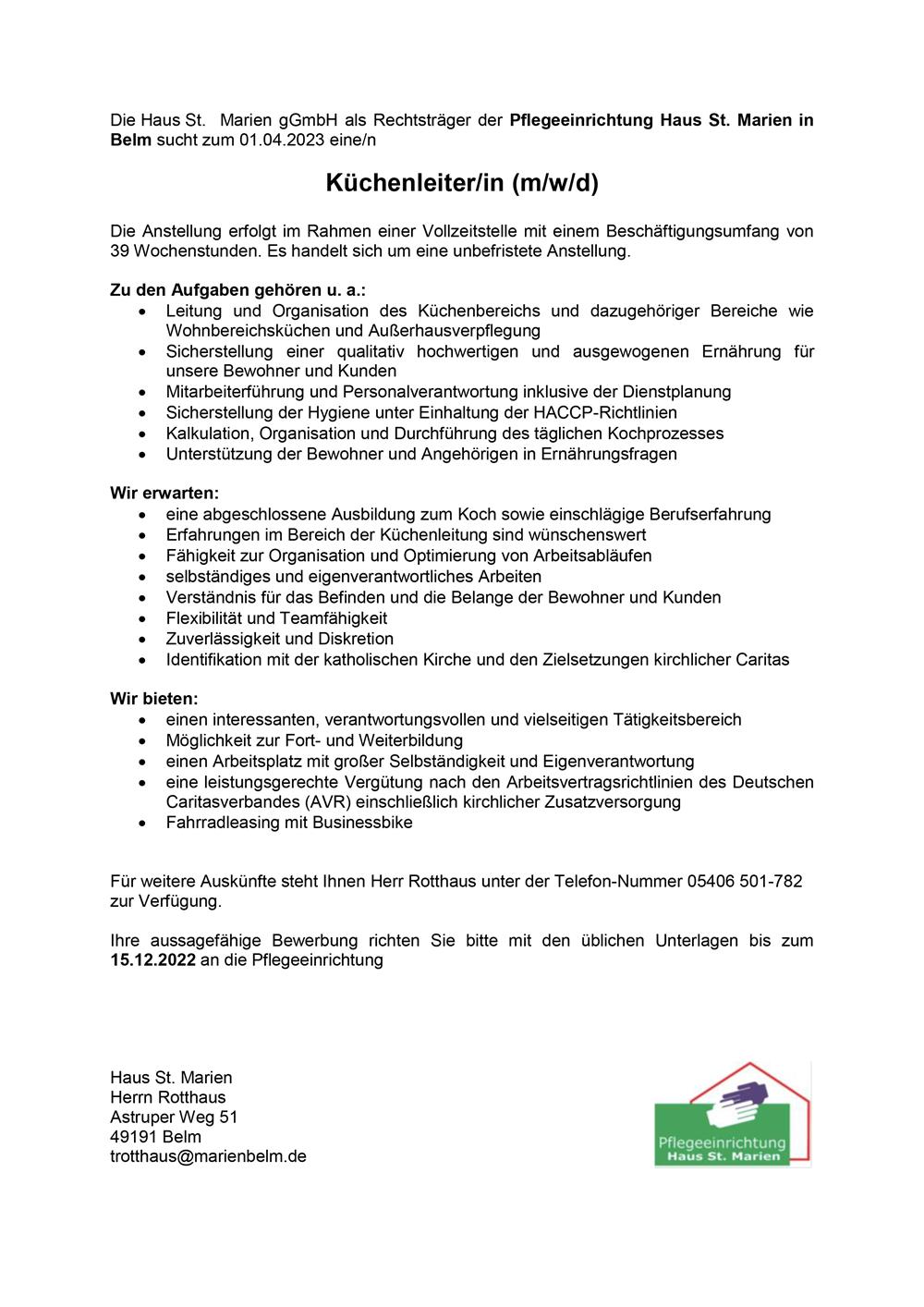Küchenleitung St. Marien Belm