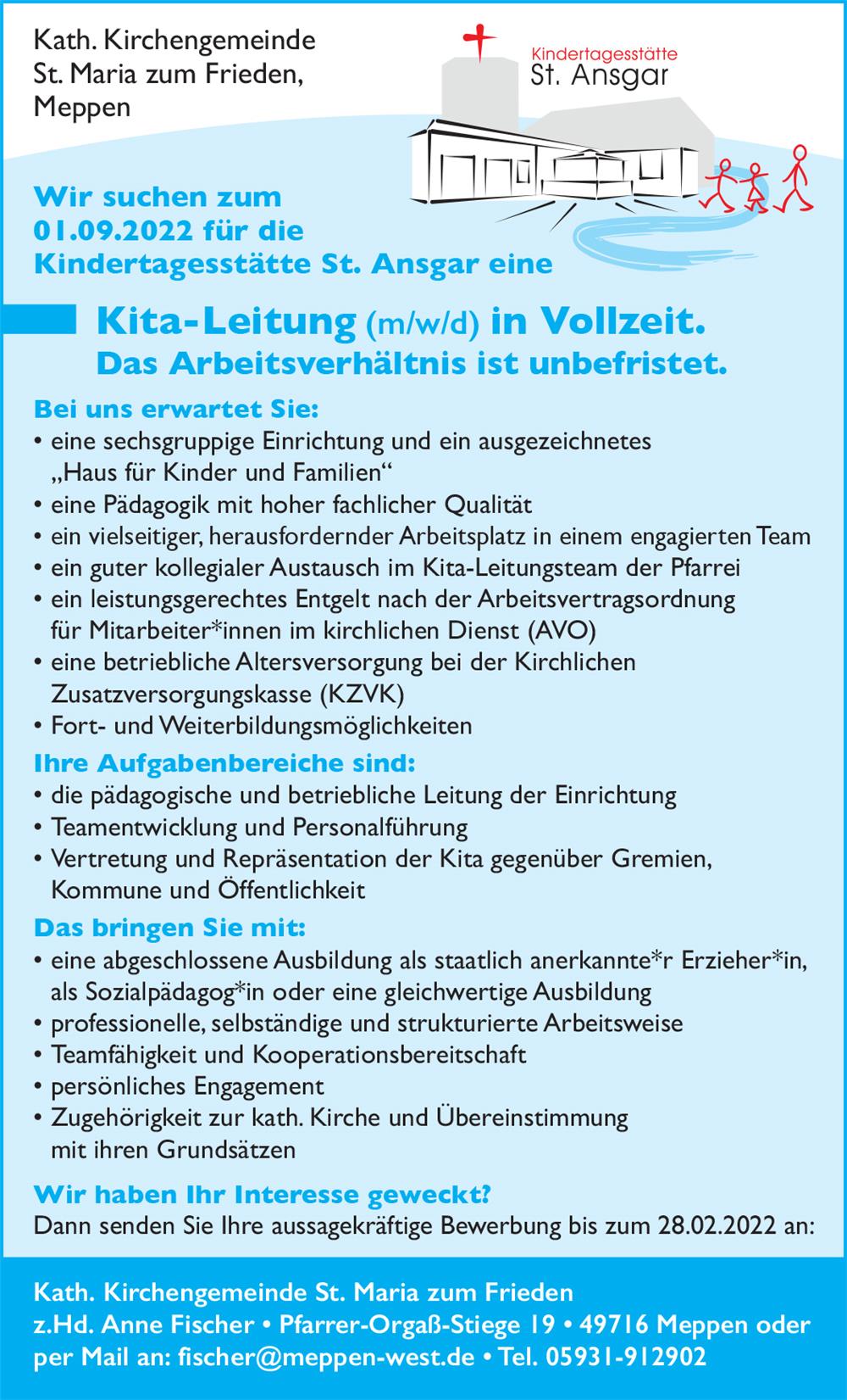 Stelle Kita Leitung St. Ansgar Meppen West