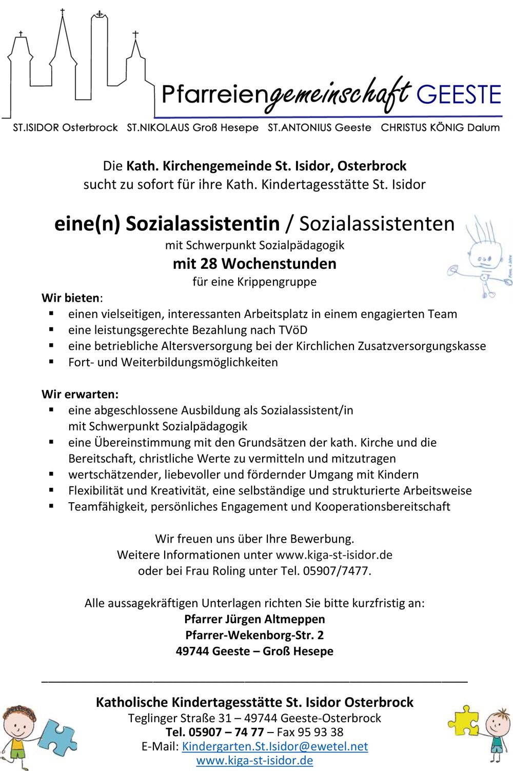 Stelle Sozialassistent*in Osterbrock