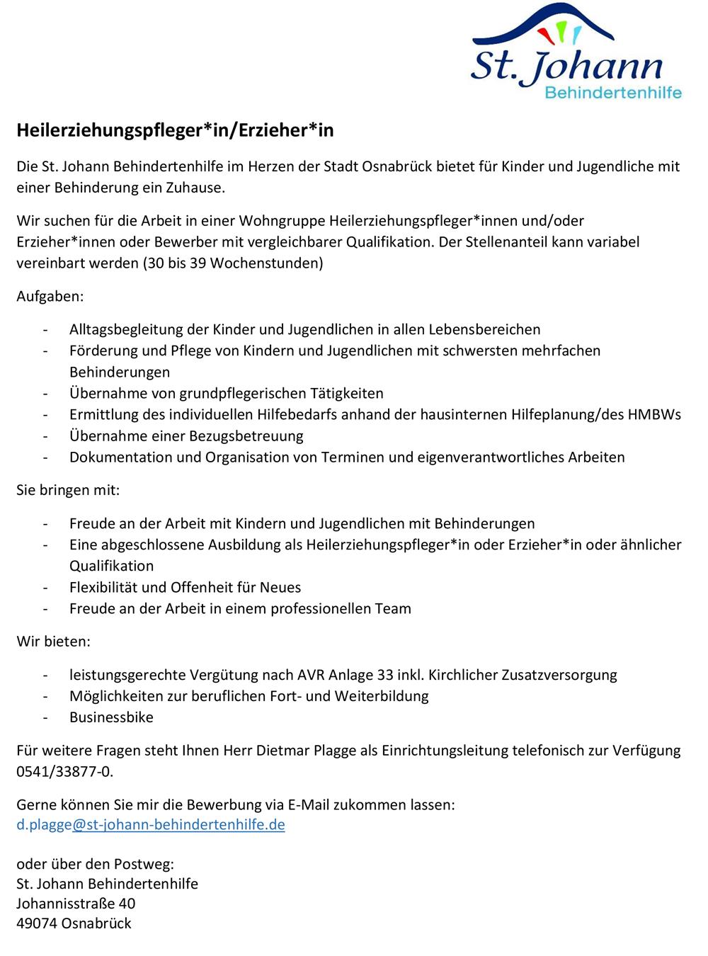 Stelle St. Johann Heilerziehungspflege