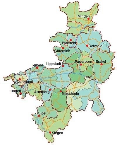 Landkarte: Schwangerschaftsberatung im Erzbistum Paderborn