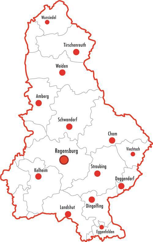 Landkarte der Caritas im Bistum Regensburg