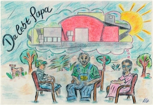 Das Titelbild des SKM-Kinderbuchs "Da lebt Papa" wurde von Inhaftierten gestaltet und zeigt eine glückliche Familie nach der Haftentlassung.