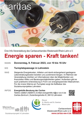 Das Plakat zur Info-Veranstaltung Energie sparen - Kraft tanken in Lahnstein.