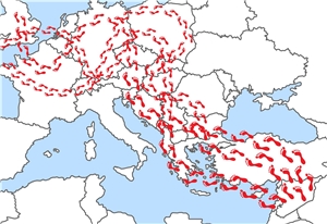 Fussspuren auf Landkarte Migrations- und Integrationsberatung