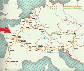 Wegenetz der Martinuswege in Europa
