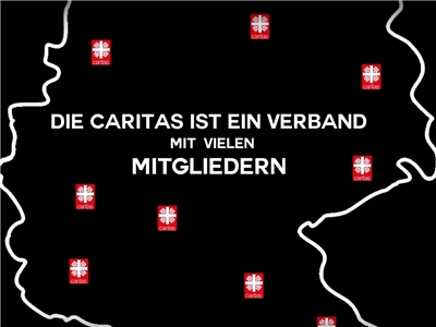 Deutschlandkarte mit diversen Caritaslogos