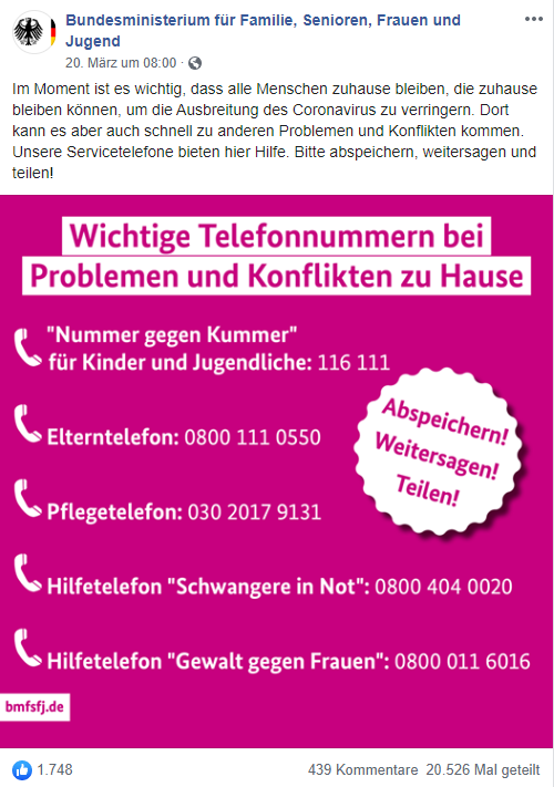 Ein Facebook-Post des Bundesfamilienministeriums