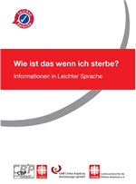 Cover eines Informationsblattes mit dem Titel 'Wie ist das wenn ich sterbe?' in leichter Sprache. Enthält Logos von Caritas und CBP sowie das Zeichen für leichte Sprache.