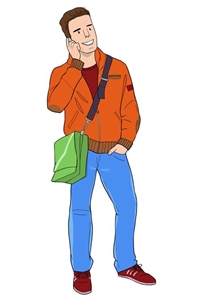 Illustration eines jungen Mannes mit Handy