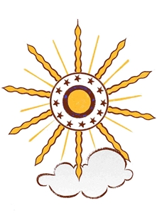 Die Zeichnung zeigt eine strahlende Sonne über einer kleinen Wolke. In der Sonne sind Sterne wie auf der EU-Fahne angeordnet.