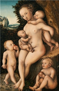 Um 1536 malte Lucas Cranach der Ältere diese personifizierte Caritas mit ihren Kindern. 