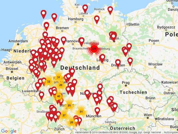Deutschlandkarte mit Verantsaltungsorten