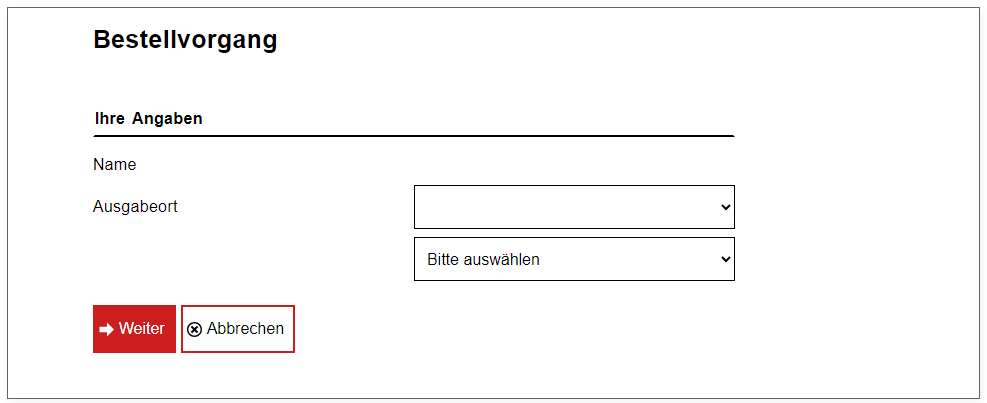 Screenshot der unvollständigen Bestellmaske im aDIS-OPAC