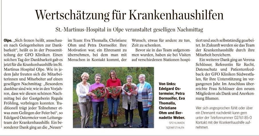 Wertschätzung für Krankenhaushilfen