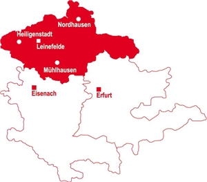 Landkarte der Caritasregion Eichsfeld/Nordthueringen
