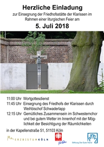 Einladung zur Einsegnung des Friedhofs der Klarissen Einladung zur Einsegnung des Friedhofs der Klarissen