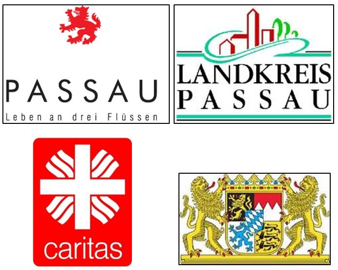 Verschiedene Logos: Stadt Passau, Landkreis Passau, Caritas, Staatsministerium