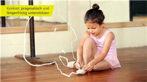 Mädchen im Ballettdress Mädchen im Ballettdress, das sich die Schuhe anzieht