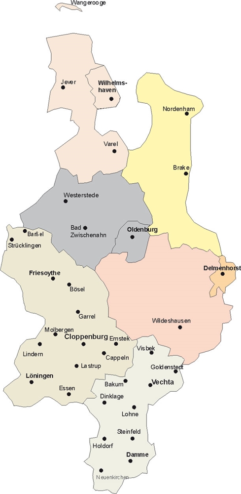 Karte mit allen Städten DK