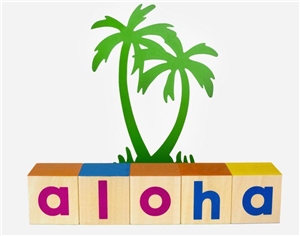 zwei Palmen mit Schriftzug Aloha