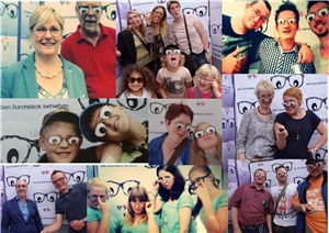 Collage Brillen verschiedene Personen mit Brillen in einer Collage