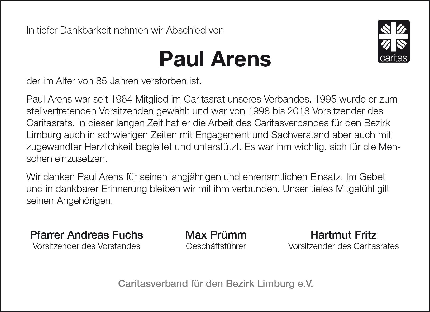 Nachruf Paul Arens 
