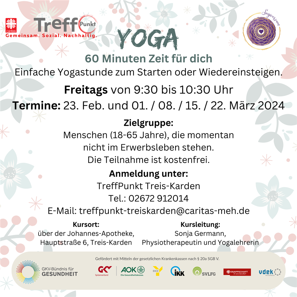 TreffPunkt Treis-Karden - Yoga Kurse für Erwachsene Feb./März 2024