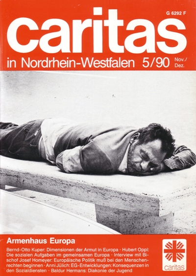 Heftcover der Ausgabe 5/90. Schwerpunkt: Armenhaus Europa. Bild: Obdachloser schläft auf einer Bank 