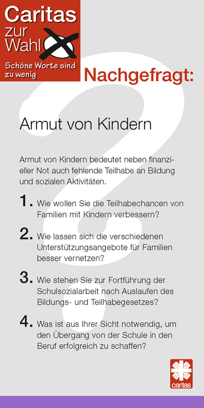 Fragekarte 07 der Check-Karten für den Caritas-Kandidaten-Check zur Kommunalwahl 2014 mit dem Thema Armut von Kindern (Caritas in NRW)