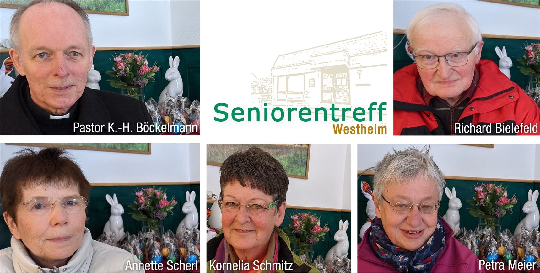 5 Menschen mit einem österlichen Hintergrund (Seniorentreff Westheim)