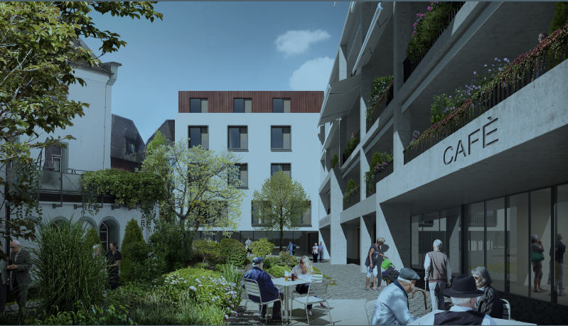 Das geplante Haus Zoffingen visualisiert - Ansicht Gartenhof.