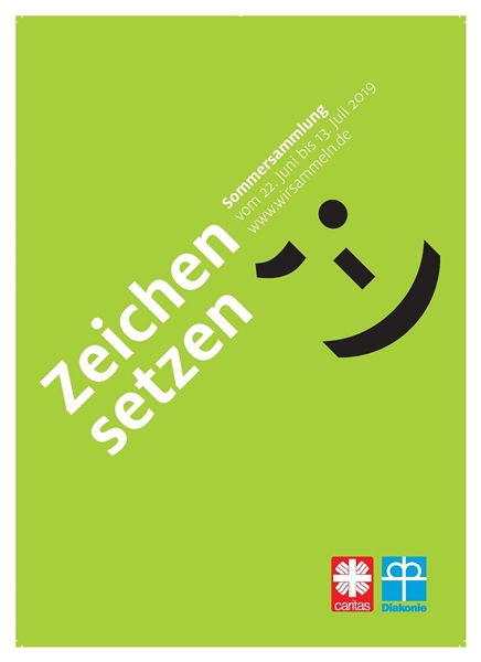 Ein grünes Plakat mit einem Zwinkersmiley