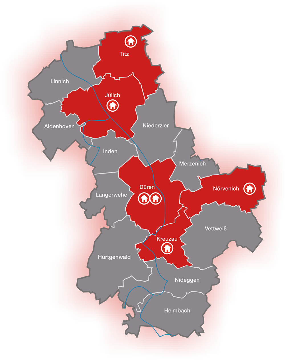 Standorte der Caritas-Altenzentren (Grafik: Lehwald/Caritas)