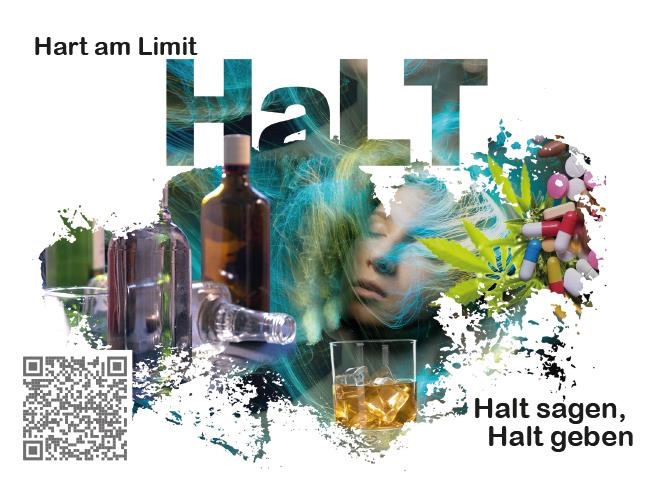 Postkarte zum Projekt "HaLT - Hart am Limit", einem Projekt für Jugendliche, die zu viel Alkohol konsumieren ( Design Social-Media-Team des Caritasverbandes Darmstadt )