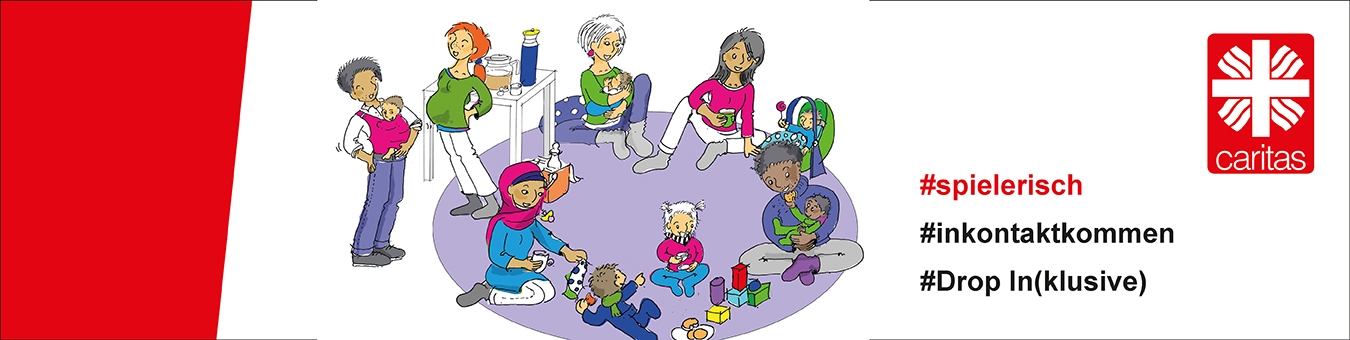 Illustration: Erwachsene mit Kleinkindern im Spielkreis auf dem Boden
