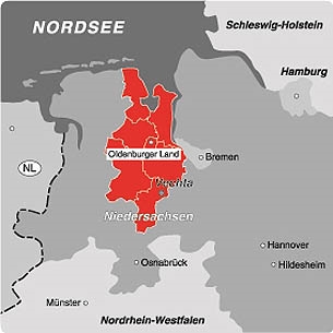 grau-rote Karte des Offizialatsbezirks Oldenburg
