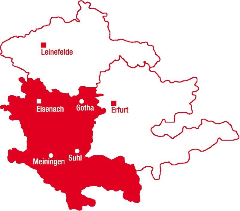 Landkarte Caritasregion Südthüringen