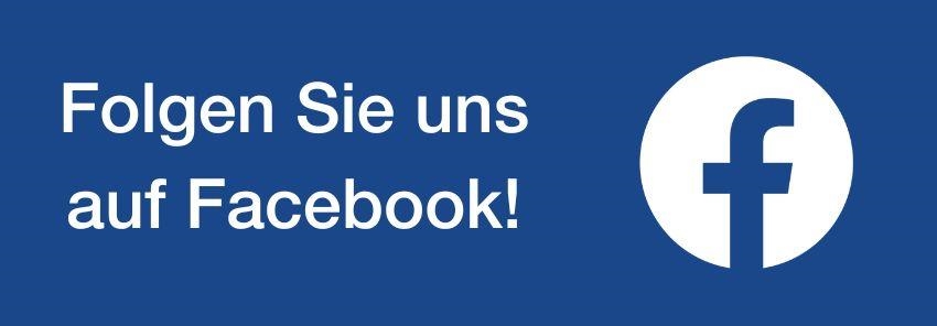 Blaues Banner mit Schriftzug "Folgen Sie uns auf Facebook!" und Facebook-Logo in weiß.